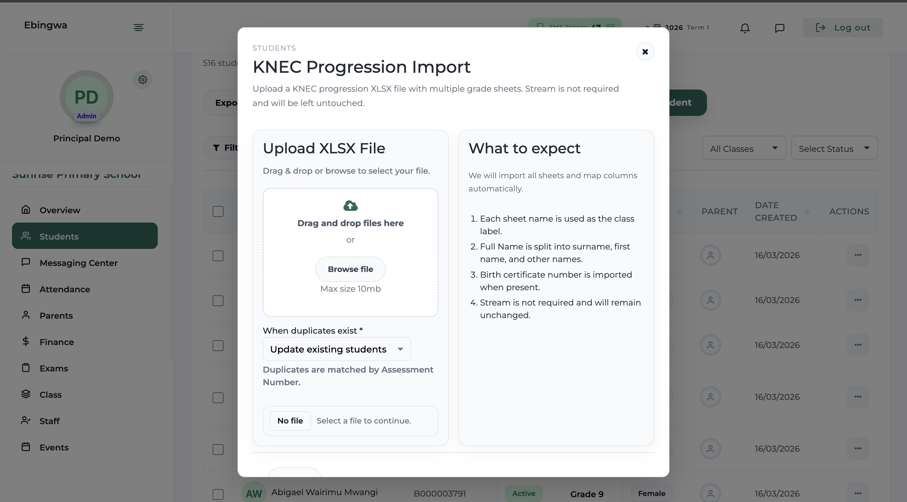 KNEC progression import preview